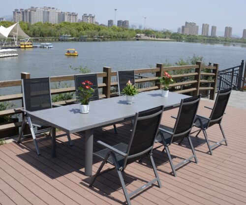 Alu slat wood grain auto extendable table