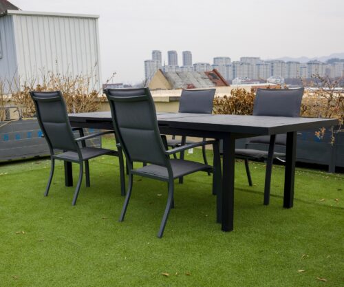 Alu slat wood grain auto extendable table