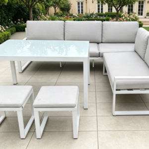 1 x 2-seater sofa + 1 x 3-seater sofa + 1 x table + 2 x stools (5-pieces set with cushions)