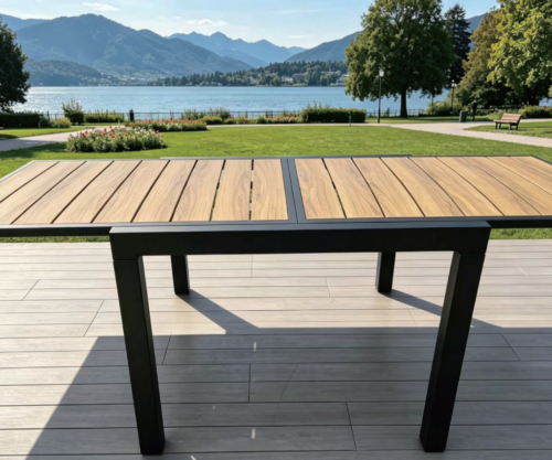 Alu plastic wood extendable table （2pcs table top ）