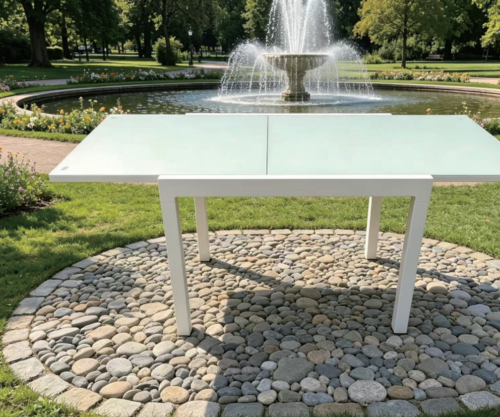 Steel&Alu glass extendable table