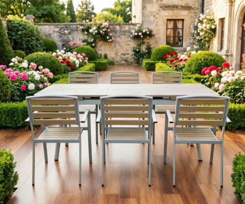 Alu plate wood grain auto extendable table