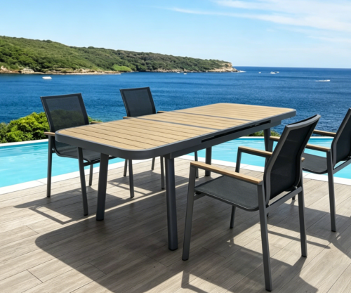 Aluminum plastic wood automatic extendable table