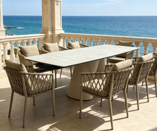 Sintered stone top steel frame extendable table