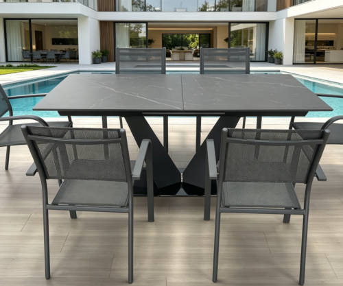 Sintered stone top steel extendable table