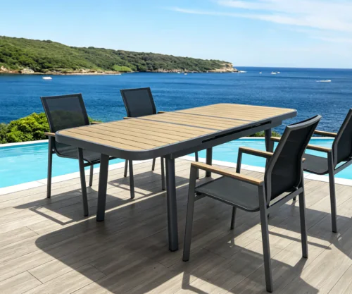 Aluminum plastic wood automatic extendable table