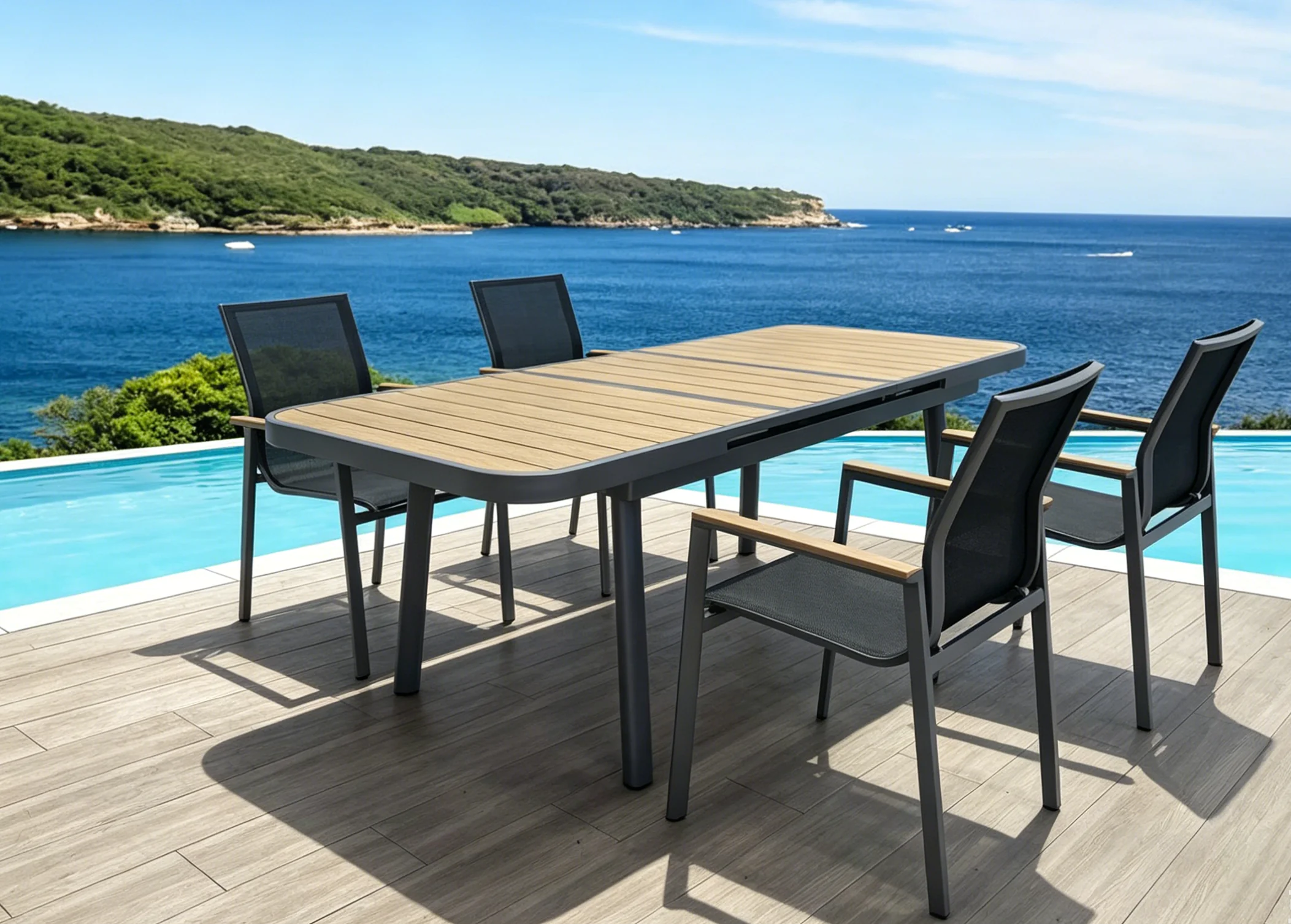 Aluminum plastic wood automatic extendable table