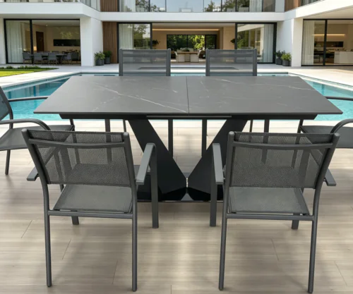 Sintered stone top steel extendable table