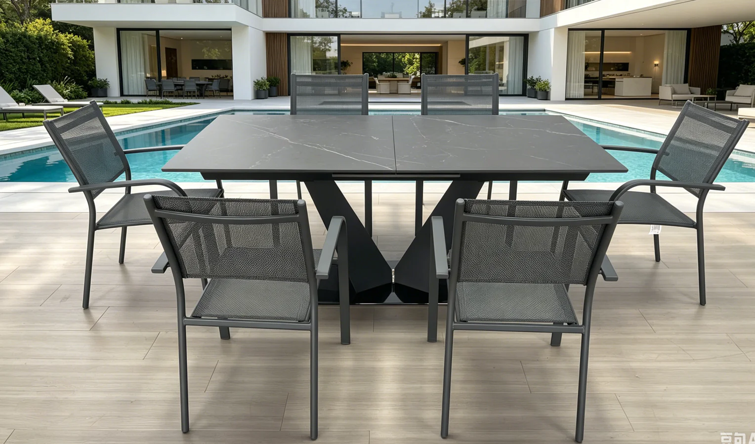 Sintered stone top steel extendable table